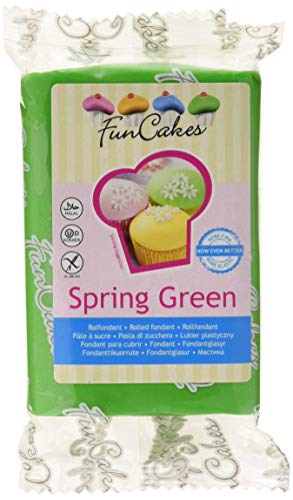 FunCakes Fondant para Cubrir Tartas, Cupcakes, Galletas o Modelar color Verde Primavera: Sabor Vainilla, Flexible, Sin Gluten, Halal, Kosher D, Apto Véganos, 250g, FC97300