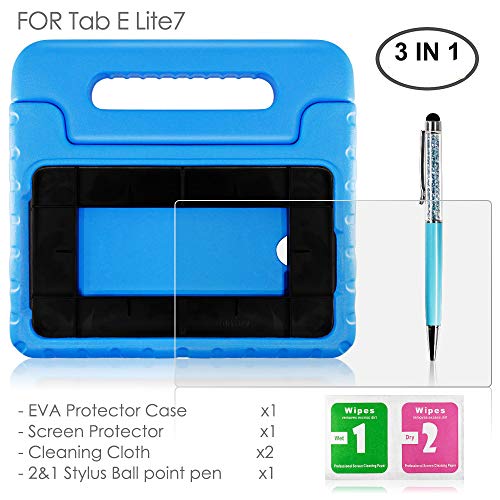 Funda Case para Samsung Galaxy Tab E Lite 7.0 con protector de pantalla y lápiz óptico, AFUNTA Funda de mango convertible EVA, cubierta de plástico PET y lápiz táctil para tableta de 7 pulgadas – azul