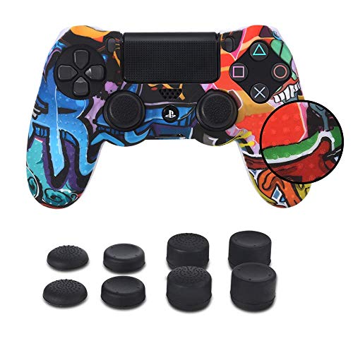 Funda para Cubrir el Mando de PS4 con 8 Grips para Pulgares, Funda Antideslizante de Silicona, Carcasa Protectora para Mando de PS4 / Slim/Pro