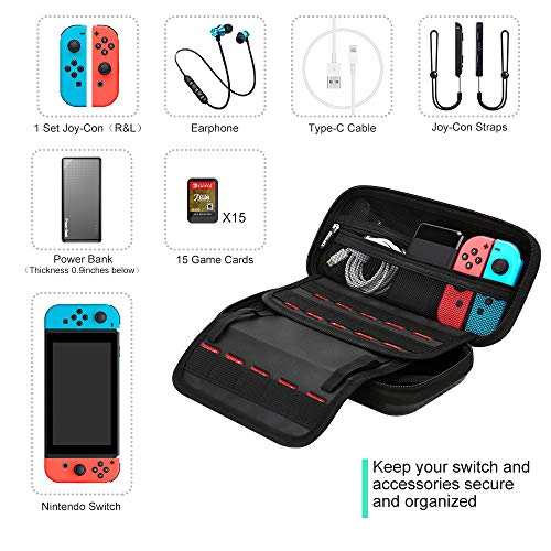 Funda para Nintendo Switch, Accesorios para Nintendo Switch, Carcasa de Protección Rigid Anti-Choques/Arañazo Llevar la 15 Juegos Adaptador Consola Cable Otros Accesorios Nintendo Switch Viaje Case