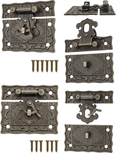 Fuxxer – 2 cierres antiguos, bronce, diseño de hierro, con ganchos, cerradura en baúles, 50 x 42 mm, incluye tornillos, juego de 2