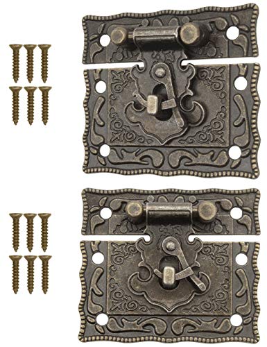 Fuxxer – 2 cierres antiguos, bronce, diseño de hierro, con ganchos, cerradura en baúles, 50 x 42 mm, incluye tornillos, juego de 2