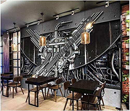 FVeng LIN Carpet Mural de Fotos Personalizado Mural de Pared 3D Papel Tapiz Industrial Viento Metal Maquinaria Bajo Guitarra Bar Ktv Mural de Pared 3D Papel Tapiz para sala-250cmx175cm（LxA）