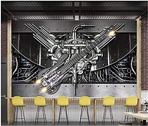 FVeng LIN Carpet Mural de Fotos Personalizado Mural de Pared 3D Papel Tapiz Industrial Viento Metal Maquinaria Bajo Guitarra Bar Ktv Mural de Pared 3D Papel Tapiz para sala-250cmx175cm（LxA）