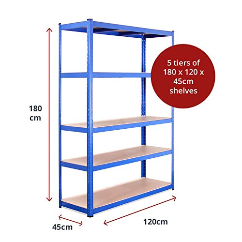 G-Rack 25 Estantería para Garaje – 180 x 120 x 45 cm Almacenamiento – 5 bahías – Azul – 5 Niveles – Capacidad de 875 kg (175 kg por Estante) – Taller, cobertizo, Oficina – 5 años de garantía, 1 Bay