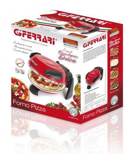 G3Ferrari Delizia G3 Ferrari Forno, Pizza Express Original con Placa de Piedra refractaria (ø 31 cm), Color, 1200 W, 1 Liter, 0 Decibeles, Acero Inoxidable, Negro, Rojo