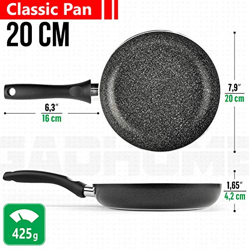 GadHome Classic 20cm Sartén Antiadherente, Negra | Bandeja de Aluminio con Mango Ergonómico | PFOA Gratis para Una Cocina Saludable | Apto para Inducción y Lavavajillas