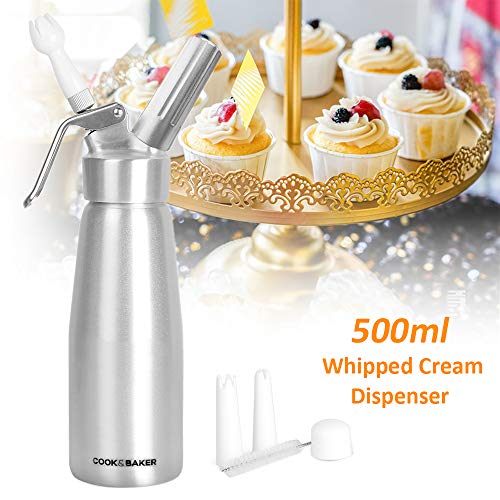 Galapar Sifón de Cocina Profesional, 500 ml Dispensador de Crema Batida de Acero Inoxidable para Crema montada Dispensador de espumas y cremas fría y Caliente