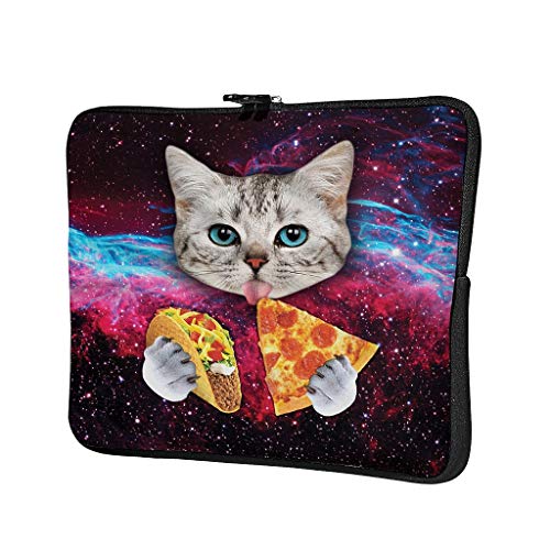 Galaxy Space Cat Comer Pizza 1 Bolsa de ordenador portátil impermeable de alta capacidad con cremallera multifuncional papelería 10-17 pulgadas para estudiantes de escuela blanco 13 pulgadas