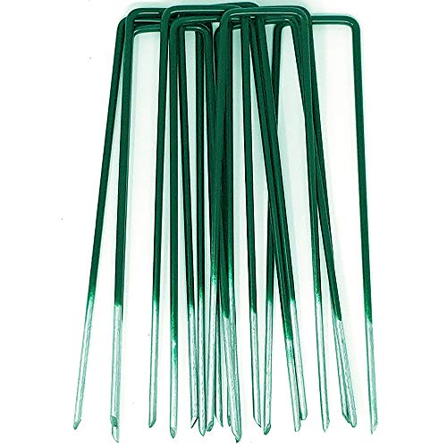 GardenPrime 100 unidades de Grapas en forma de U de 2.8 mm para Jardín, Césped Artificial, Telas y Mallas - Mitad de Color Verde - Metálicas - Galvanizadas Sumergidas en Calor (100)