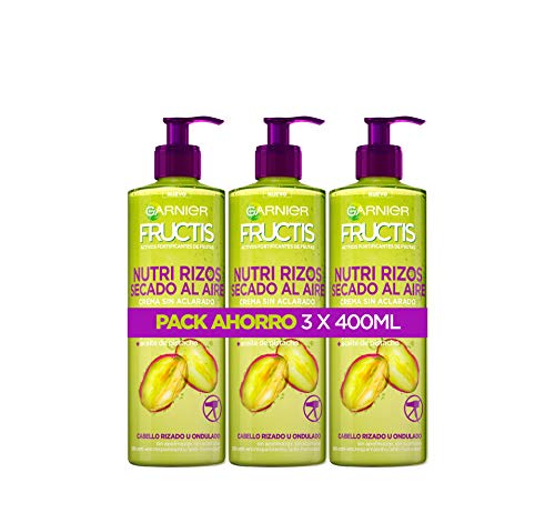 Garnier Fructis - Nutri Rizos Secado al Aire Crema Sin Aclarado para Pelo Rizado u Ondulado – 3 Unidades x 400 ml