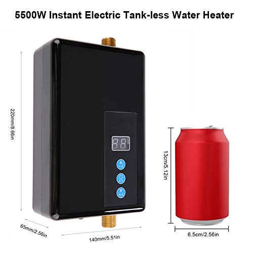 Garosa Mini Calentador de Agua Eléctrico Instantáneo Medidas de Seguridad Múltiples Calentador de Agua Ducha Sin Tanque Sistema de Agua Caliente para Cocina y Baño 220v 5.5kw (Black)