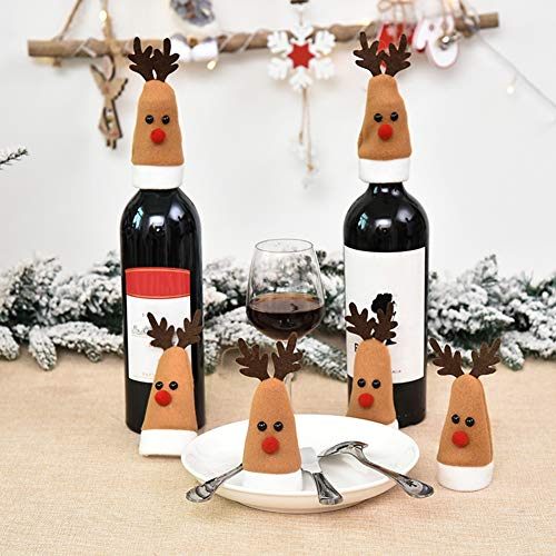 Garretlin - Cubierta de botella de vino con forma de alce para botella de vino, cuchillo y tenedor, funda protectora para decoración de Navidad familiar - Alce