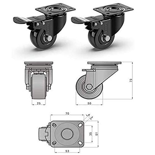 GBL - 4 Ruedas para Muebles + Tornillos 200KG | 50mm Ruedas Giratorias, Rueda Pivotantes, Ruedas Con Freno Industrial Con Placa de Montaje