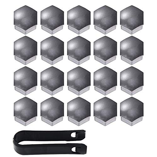 Gebildet 20 Piezas Universal 17 mm Tapa de Tuerca de Rueda, Tapas para Tornillos de Rueda, Cubierta de Tuerca de Neumático, Wheel Bolt Nut Cap, con Caja de Almacenamiento y Extractor (Gris)