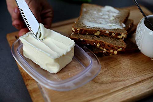 Geeke Cuchillo de Mantequilla 3 en 1, Clip de Mantequilla de Acero Inoxidable Multifuncional y Separador con Bordes dentados, Molinillo para Cortar Queso de Frutas y Verduras, 2 Piezas