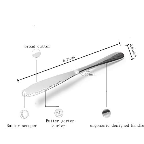 Geeke Cuchillo de Mantequilla 3 en 1, Clip de Mantequilla de Acero Inoxidable Multifuncional y Separador con Bordes dentados, Molinillo para Cortar Queso de Frutas y Verduras, 2 Piezas