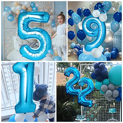 GeeRic globo numero 1, globos numeros gigantes de cumpleaños Globos de colores de látex para niños, bautizos, decoraciones de fiesta de graduación de bodas Azul