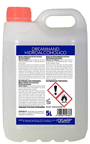 Gel higienizante de manos por fricción, antibacterias de secado instantáneo. Envase 5 Litros