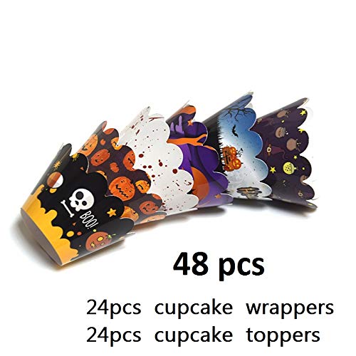 Generic Brands Topper de Magdalena de Halloween Pastelitos de Halloween Envoltorios Halloween Mano Pastel 48pcs Topper Magdalenas Halloween Cupcake Toppers Cupcake Adorno Decoración de Halloween