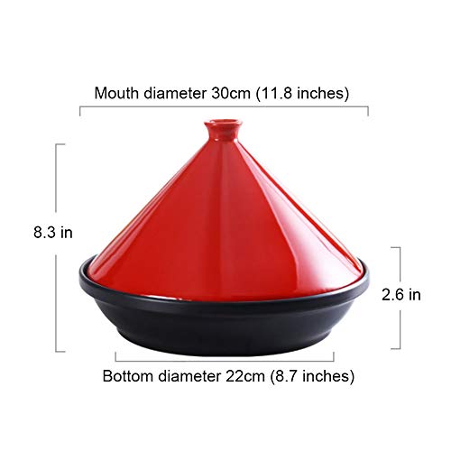 Genérico Tajine Hecho A Mano De Marruecos Redondo Natural 30 Cm De Diámetro Adecuado para 4-6 Personas Cazuela De Barro,Rojo,S