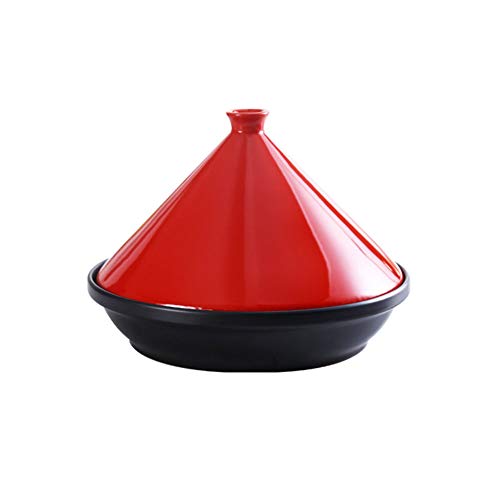 Genérico Tajine Hecho A Mano De Marruecos Redondo Natural 30 Cm De Diámetro Adecuado para 4-6 Personas Cazuela De Barro,Rojo,S