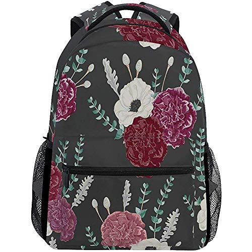 G.H.Y Mochilas para niñas Niños Clavel sin Costuras Anémona Flores de eucalipto Bolsa de Libros Escolares Mochila de Viaje Casual Camping