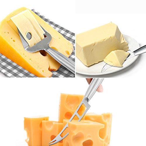 Gifort Cuchillo de Queso, Set de Cuchillos de Queso de Acero Inoxidable Cortadora de Queso y Juego de Cuchillos Cuchillo de Fruta para sándwiches Queso Mantequilla, Plata