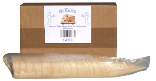 Gifts Of The Orient GOTO® - Conos De Madera De Bambú X 100 Para Fiesta Alimentos, Snacks, Bocadillos, Canapé 125X65Mm