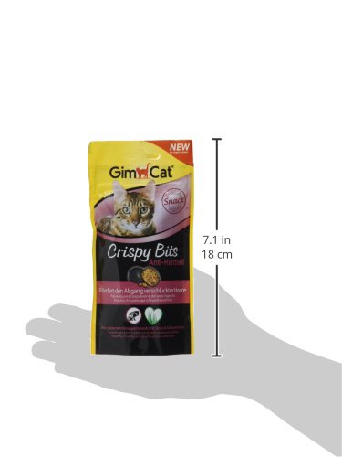 GimCat Crispy Bits - Snack crujiente de carne para gatos, con ingredientes funcionales - Sin azúcar añadido - Antibolas de pelo - 40 g