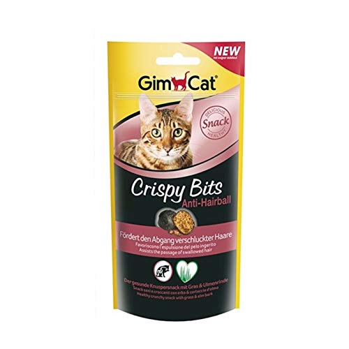 GimCat Crispy Bits - Snack crujiente de carne para gatos, con ingredientes funcionales - Sin azúcar añadido - Antibolas de pelo - 40 g