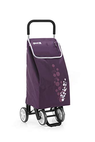 Gimi Twin- Carro de la compra, con 4 ruedas, bolsa impermeable de poliéster, capacidad de 56 litros, morado, 40 x 53 x 92 cm