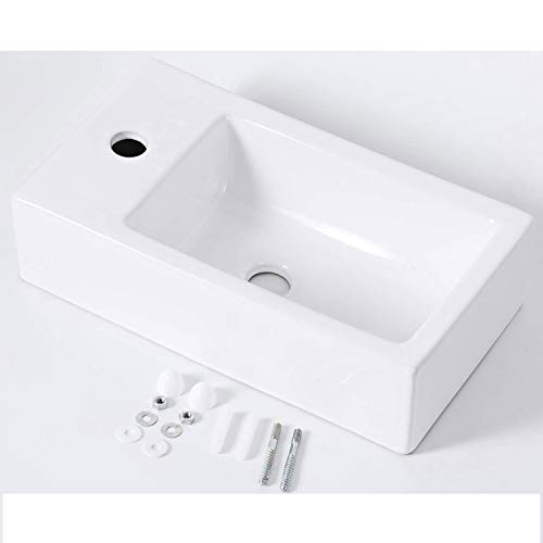 Gimify Lavabo Pequeño Pared Mini Lavamanos Baño Cerámico Blanco 37x18.5x9cm, Izquierda