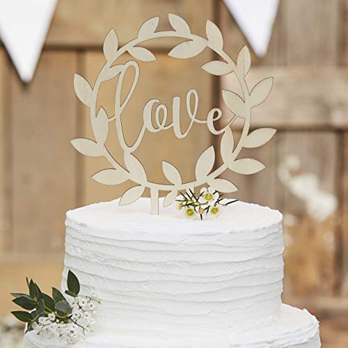 Ginger Ray - Decoración de madera para tarta de boda, diseño rústico de campo, color beige