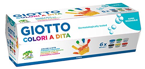 Giotto 534100 - Estuche 6 botes pintura a dedos, 100 ml cada uno, colores surtidos