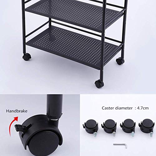 GJSN Multifunción Portátil Carretilla,Cocina Almacenamiento Inoxidable Acero Plato Estar Plata Baño Organizador Cocina Estante 3-Shelf Estantería Unidad en Ruedas Negro H/Negro/S