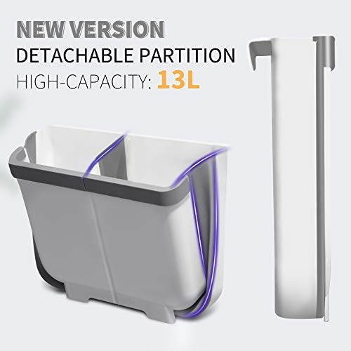 Gkodeamig Cubos de Basura Colgando, Cubo Basura Reciclaje, Bote de Basura Plegable 2 en 1 para Puerta de Armario de Cocina, Dormitorio, Baño (Gris, 13L)