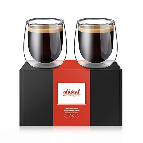 Glastal 2 Piezas Tazas de Cristal Café Espresso Transparente Taza de café de vidrio de pared doble de 120 ml