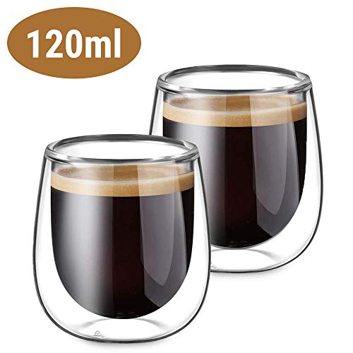 Glastal 2 Piezas Tazas de Cristal Café Espresso Transparente Taza de café de vidrio de pared doble de 120 ml