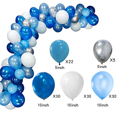 Globos azules Garland Kit Arco 117 piezas Globo azul marino Globos de plata blancos para Baby Shower Boda Fiesta de cumpleaños