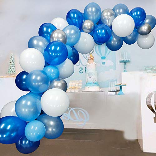 Globos azules Garland Kit Arco 117 piezas Globo azul marino Globos de plata blancos para Baby Shower Boda Fiesta de cumpleaños