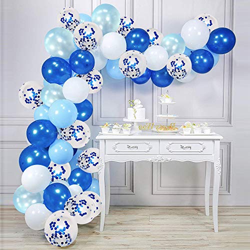 Globos Azules y Blancos, 50 piezas de 12 pulgadas Globos de Confeti Azul y Azul para la Decoración del Banquete de Boda de Cumpleaños para la Decoración del Banquete de Boda de Cumpleaños