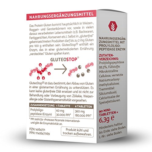 GluteoStop® - ayuda a descomponer el gluten - 30 mini tabletas - sensibilidad al gluten - dieta sin gluten - enzima gluten