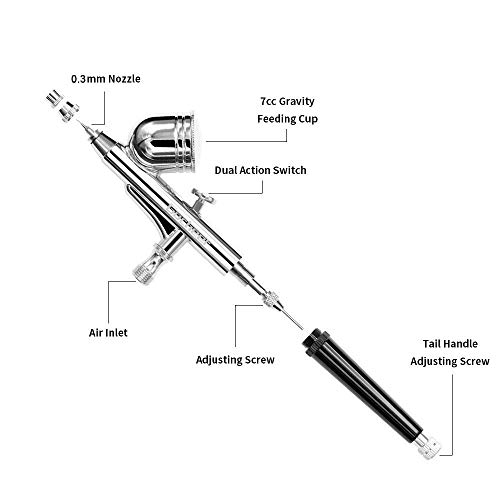 Gocheer Mini Kit de Aerografo con Compresor Profesional Aerógrafo de Doble Acción 0.2 0.3 Boquillas de 0,5 mm para y Agujas Manicure Craft Cake Spray Modelo Tool con Juego de Limpieza con Airbrush