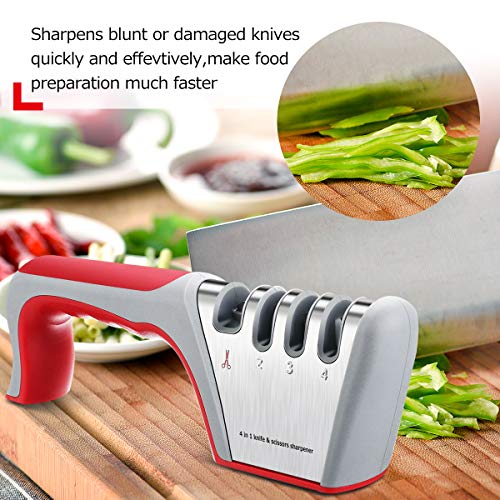 Godmorn Afilador de Cuchillos Profesional, 4 en 1 Knife Sharpener, Afilador Cuchillos Manuales de Cocina de 4 Etapas para Muchos Tipos de Cuchillos,Apto para Uso en Cocina y Exterior.