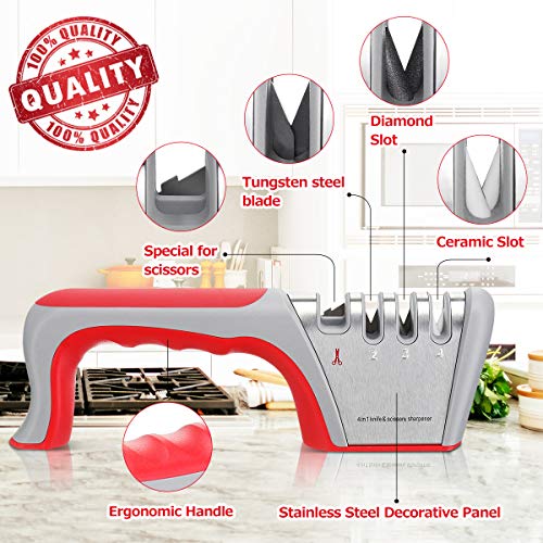 Godmorn Afilador de Cuchillos Profesional, 4 en 1 Knife Sharpener, Afilador Cuchillos Manuales de Cocina de 4 Etapas para Muchos Tipos de Cuchillos,Apto para Uso en Cocina y Exterior.