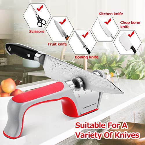 Godmorn Afilador de Cuchillos Profesional, 4 en 1 Knife Sharpener, Afilador Cuchillos Manuales de Cocina de 4 Etapas para Muchos Tipos de Cuchillos,Apto para Uso en Cocina y Exterior.