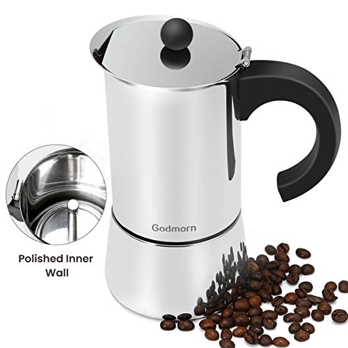 Godmorn Cafetera italiana,Cafetera espressos en Acero inoxidable430,300ml,6 tazas(taza de expresso = 50ml),Conveniente para la cocina de inducción,Vitrocerámica.Pared engrosada,Cafetera Moka Clásica