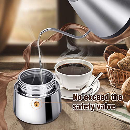 Godmorn Cafetera Italiana,Cafetera espressos en Acero inoxidable430,4tazas(Nota:1 Taza es 50ml),Conveniente para la Cocina de inducción,Cafetera Moka Clásica,Plata, Uso Doméstico y en la Oficina.