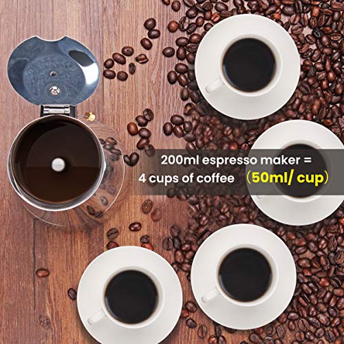 Godmorn Cafetera Italiana,Cafetera espressos en Acero inoxidable430,4tazas(Nota:1 Taza es 50ml),Conveniente para la Cocina de inducción,Cafetera Moka Clásica,Plata, Uso Doméstico y en la Oficina.